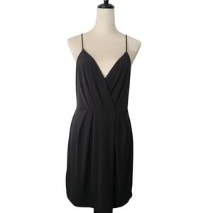 BCBGeneration Womens Black Pleated Surplice V-Neck Mini Dress Medium Adjustable